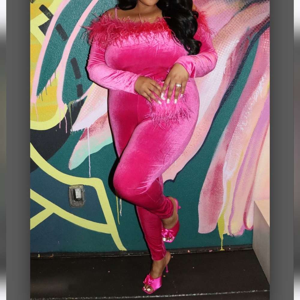 Fushsia Velvet Jumpsuit